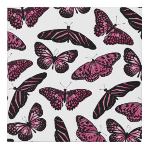 Girly Pink Black Butterfly Wasserfarben Muster Künstlicher Leinwanddruck