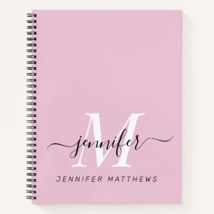 Girly Pink Black Chic Personalisiert Monogram Name Notizbuch