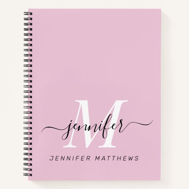 Girly Pink Black Chic Personalisiert Monogram Name Notizbuch (Vorderseite)