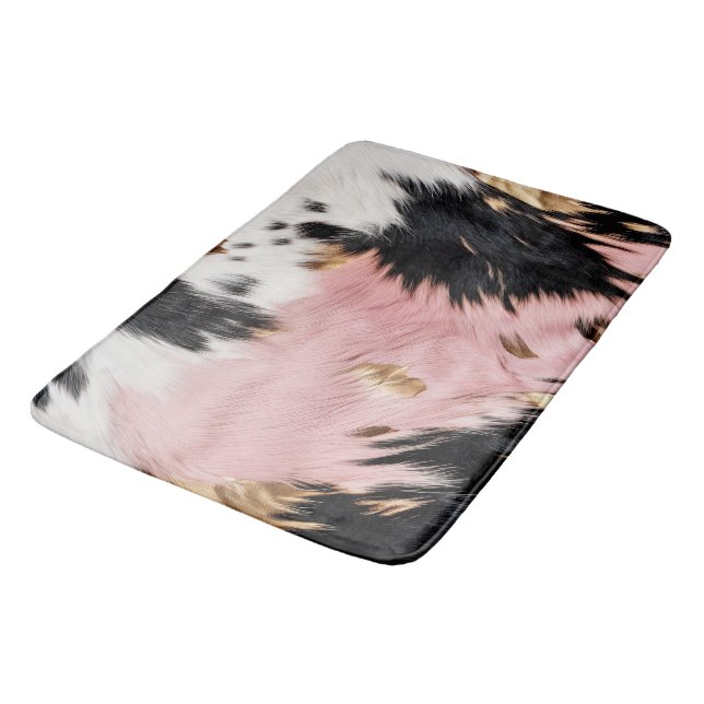 Girly Pink Black Gold Cowgirl Cowhide Badematte (Schrägansicht)