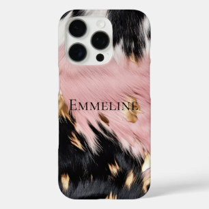 Girly Pink Black Gold Cowgirl Cowhide iPhone 16 Pro Hülle