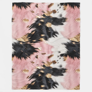 Girly Pink Black Gold Cowgirl Cowhide Fleecedecke
