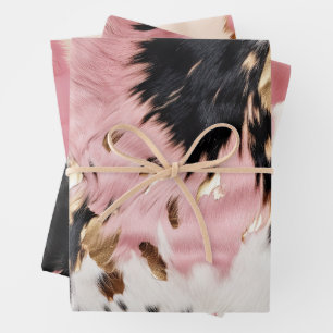 Girly Pink Black Gold Cowgirl Cowhide Geschenkpapier Set