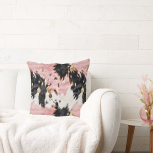 Girly Pink Black Gold Cowgirl Cowhide Kissen