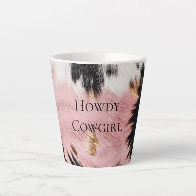 Girly Pink Black Gold Cowgirl Cowhide Milchtasse (Vorderseite)