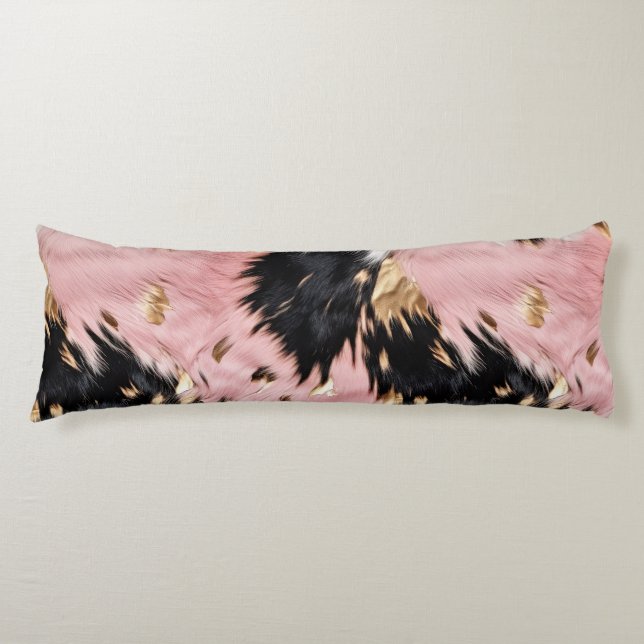 Girly Pink Black Gold Cowgirl Cowhide Seitenschläferkissen (Vorderseite)