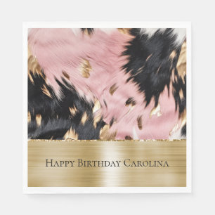 Girly Pink Black Gold Cowgirl Cowhide Serviette