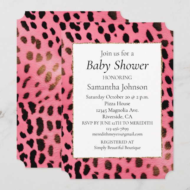 Girly Pink Black Leopard Einladung zur Printwerbun (Vorne/Hinten)