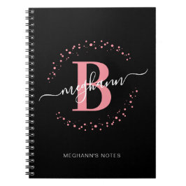 Girly Pink Black Name Script Monogram School Edito Notizblock