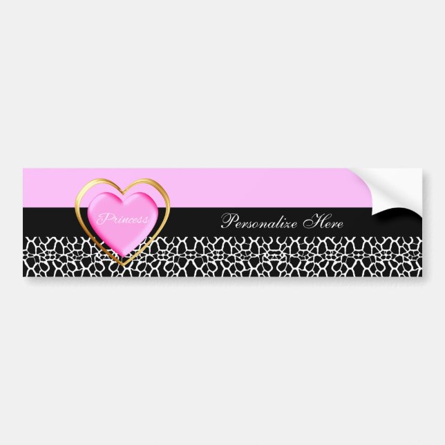 Girly Pink Black Princess Giraffe Print and Name Autoaufkleber (Vorne)