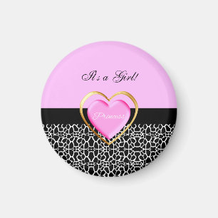 Girly Pink Black Princess Giraffe Print and Name Magnet