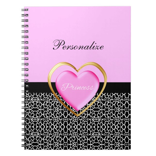 Girly Pink Black Princess Giraffe Print and Name Notizblock (Vorderseite)
