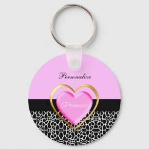 Girly Pink Black Princess Giraffe Print and Name Schlüsselanhänger