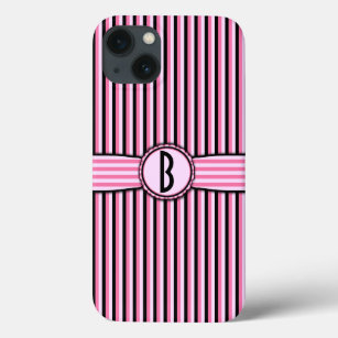 Girly Pink Black Retro Striptes Monogramm Muster Case-Mate iPhone Hülle