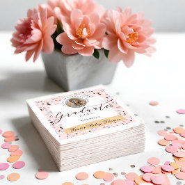 Girly Pink & Blue Terrazzo Foto Graduation Party Serviette