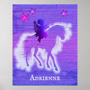 Girly Pink & Blue Unicorn Personalisiert Poster