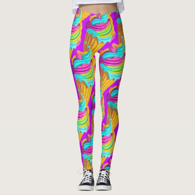 Girly Pink Blue Yellow Ice Cone Summer Leggings (Vorderseite)