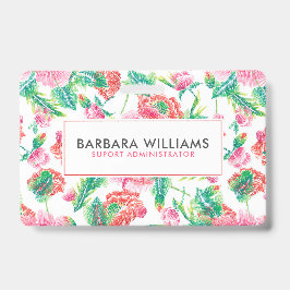 Girly Pink Blume Grünes Blattmuster Ausweis