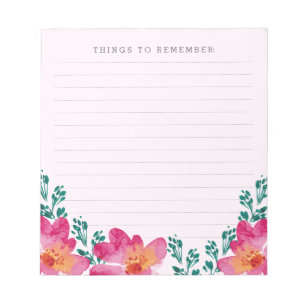 Girly Pink Blume Wasserfarben Memo Notizblock