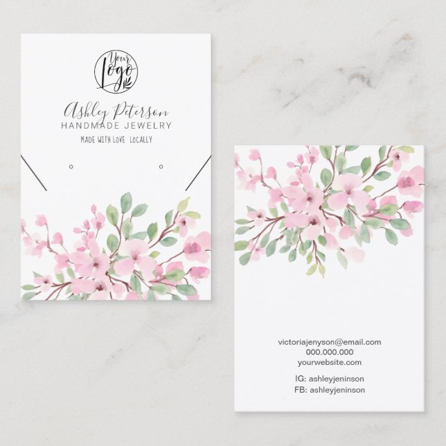 Girly pink Blumen Logo Schmuck Ohrring Halskette Visitenkarte (Vorne/Hinten)