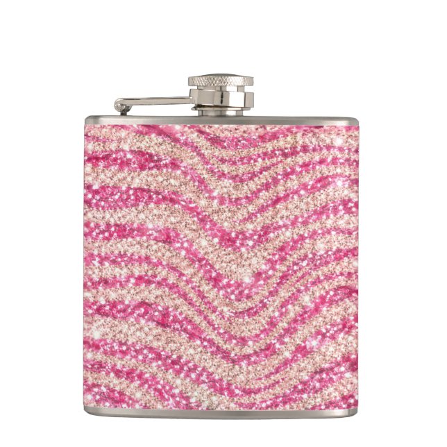 Girly Pink Blush Glitter Zebra Pattern             Flachmann (Vorderseite)