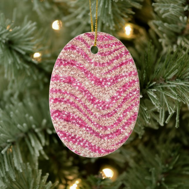 Girly Pink Blush Glitter Zebra Pattern             Keramik Ornament (Baum)