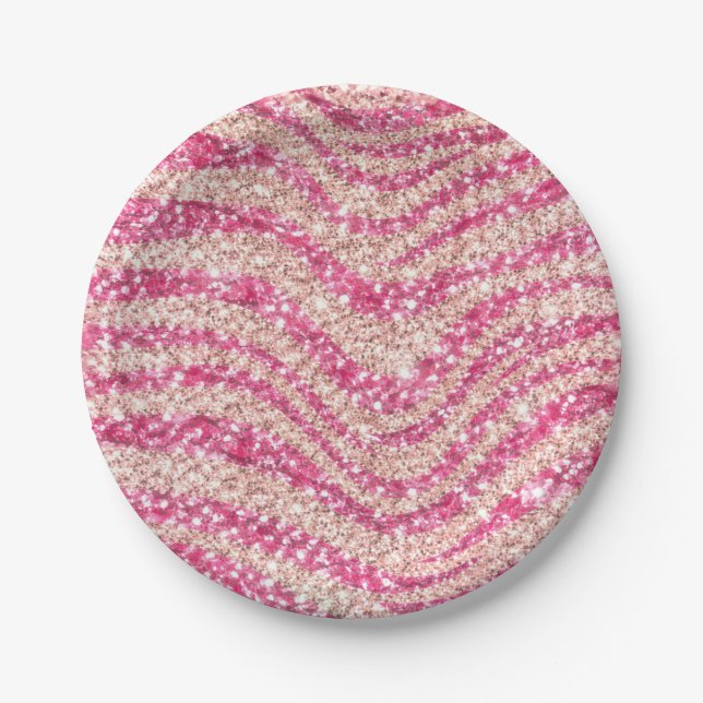 Girly Pink Blush Glitter Zebra Pattern             Pappteller (Vorderseite)