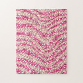 Girly Pink Blush Glitter Zebra Pattern             Puzzle