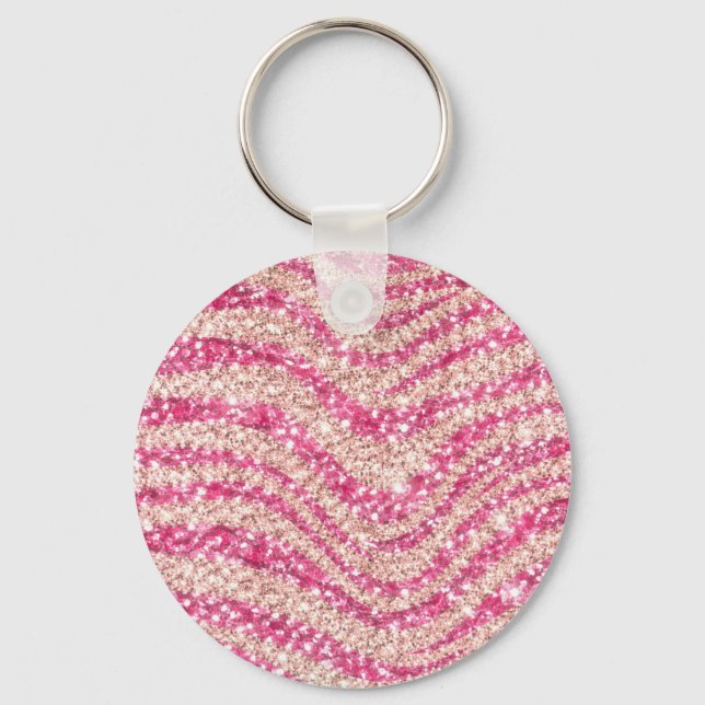 Girly Pink Blush Glitter Zebra Pattern             Schlüsselanhänger (Vorderseite)