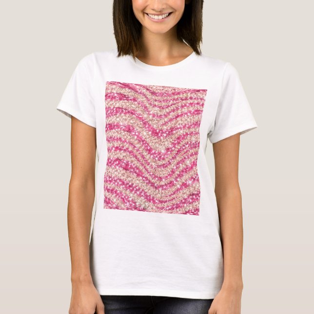 Girly Pink Blush Glitter Zebra Pattern             T-Shirt (Vorderseite)