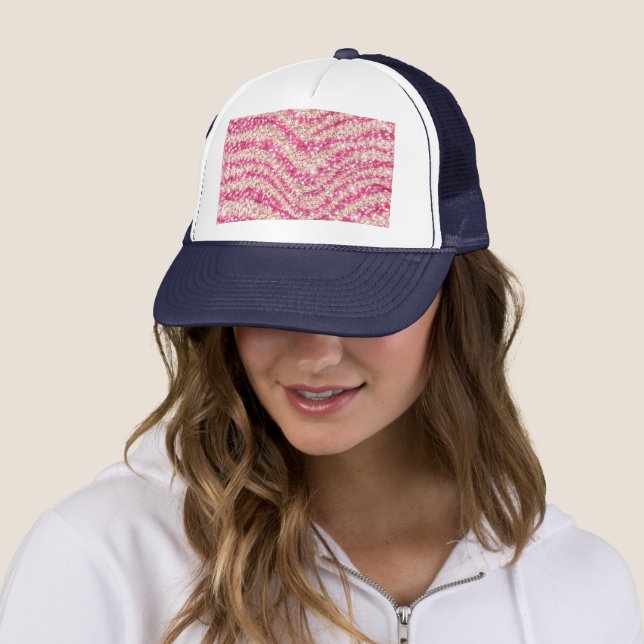Girly Pink Blush Glitter Zebra Pattern             Truckerkappe (Beispiel)
