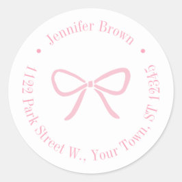 Girly Pink Bow Baby Dusche Rücksendeadresse Runder Aufkleber