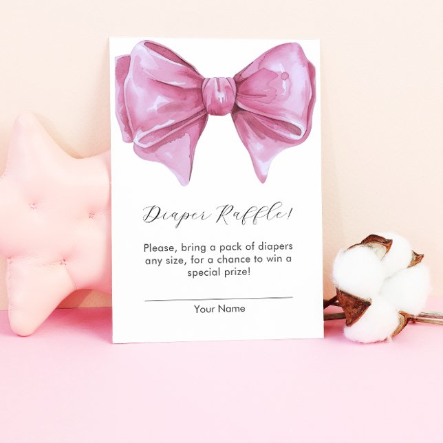 Girly Pink Bow Babydusche Windelwanne Begleitkarte (Girly Pink Bow Baby Shower Diaper Raffle Enclosure Card)