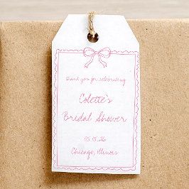 Girly Pink Bow Border Hand Drawing Brautparty Geschenkanhänger