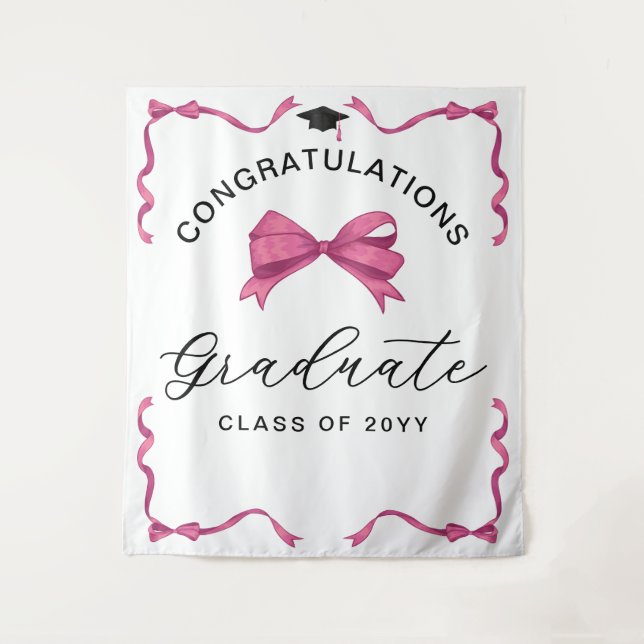 Girly Pink Bow Glückwunschs Graduate Background Wandteppich (Vorderseite)