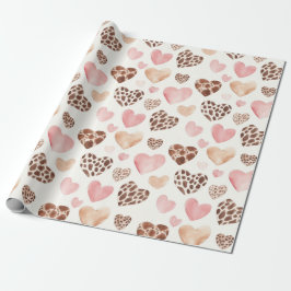 Girly Pink Brown Cream Leopard Tierherzen Geschenkpapier