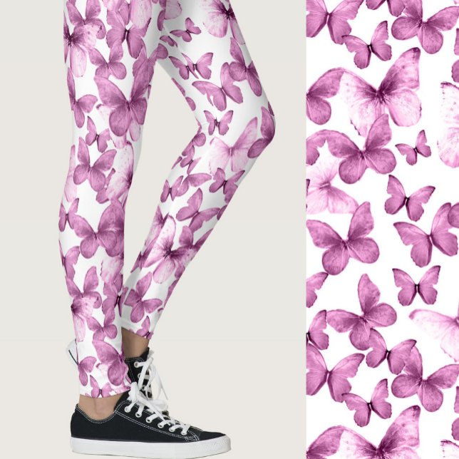 Girly Pink Butterflies Whimsical Patterned Leggings (Von Creator hochgeladen)
