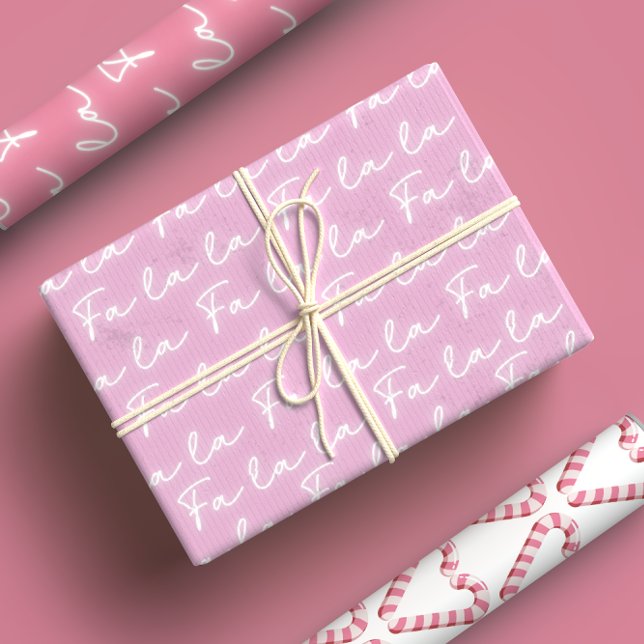 Girly Pink Candy Cane Fa La Calligraphy Xmas Geschenkpapier Set (Von Creator hochgeladen)