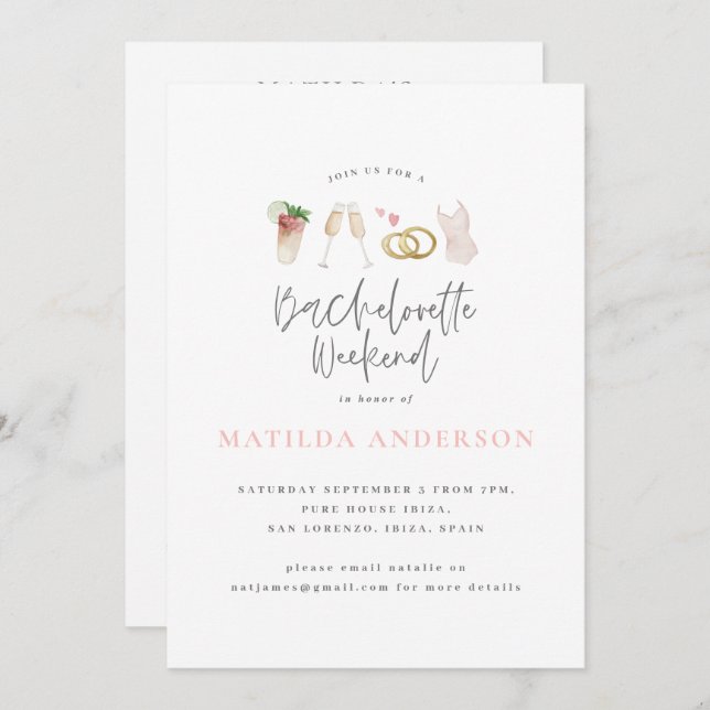 Girly Pink Champagne Bachelorette Tour Ankündigung (Vorne/Hinten)