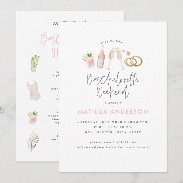 Girly Pink Champagne Champagner Bachelorette Tour Ankündigung (Vorne/Hinten)