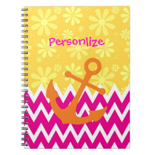 Girly Pink Chevrons Nautical Anchor mit Namen Notizblock