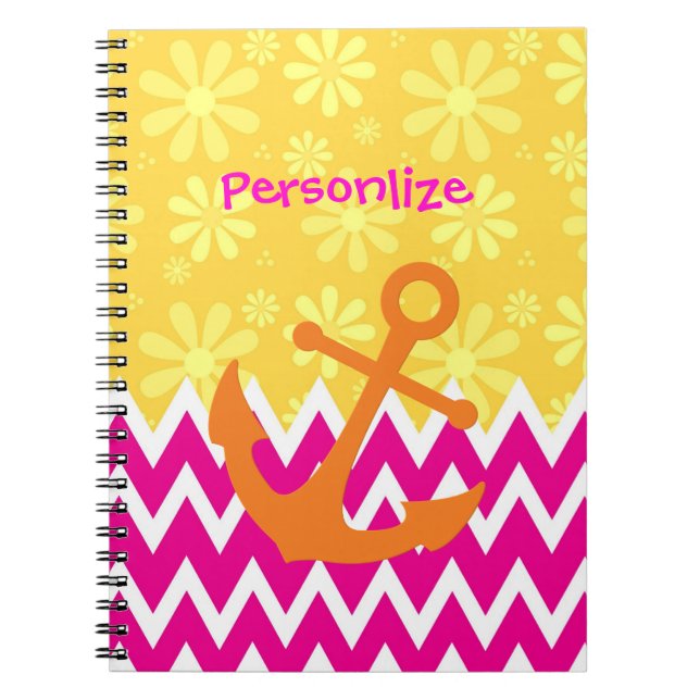 Girly Pink Chevrons Nautical Anchor mit Namen Notizblock (Vorderseite)
