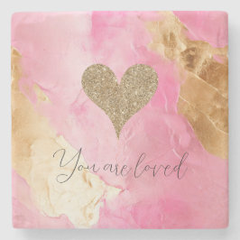Girly Pink Chic Glam Gold Glitzer Herz Steinuntersetzer