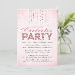 Girly Pink Chic Glitzer Gems Graduation Party Einladung