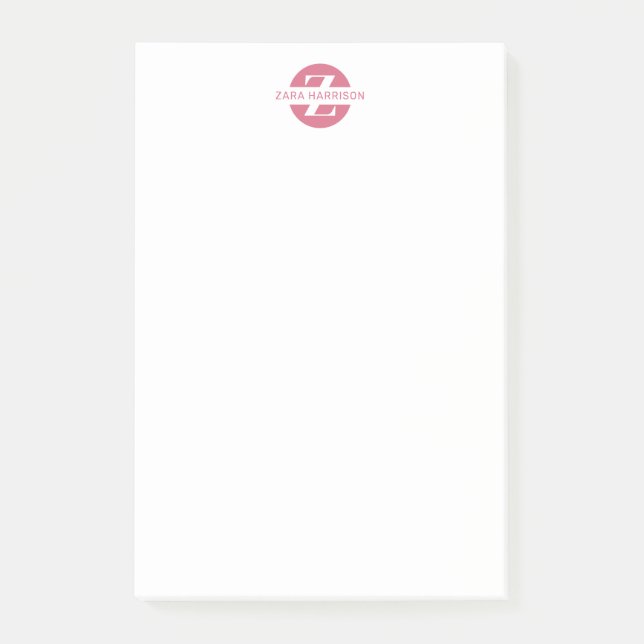 Girly Pink Circle Name Minimal Business Monogram Post-it Klebezettel (Vorderseite)
