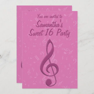 Girly Pink Clef und Musical Notes Geburtstagsparty Einladung