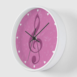 Girly Pink Clef und Musical Notes Wanduhr