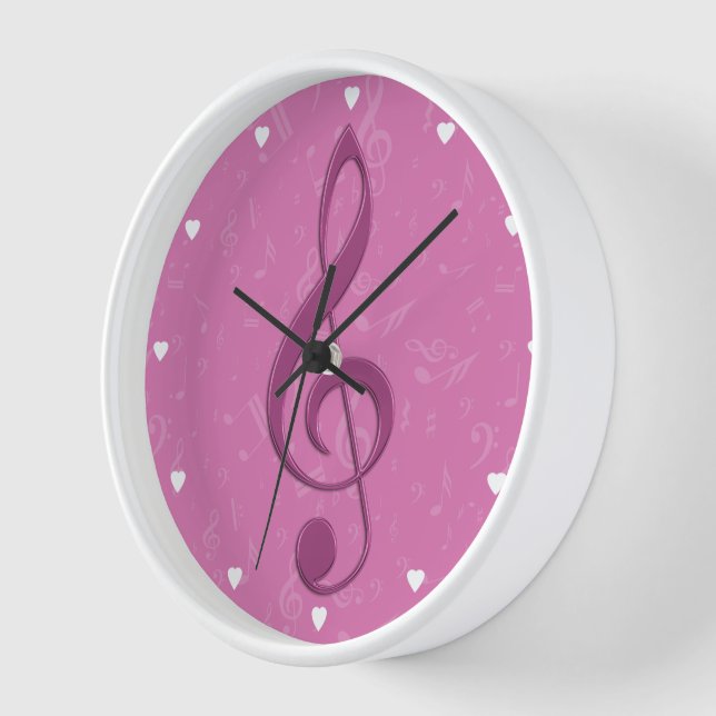 Girly Pink Clef und Musical Notes Wanduhr (Winkel)