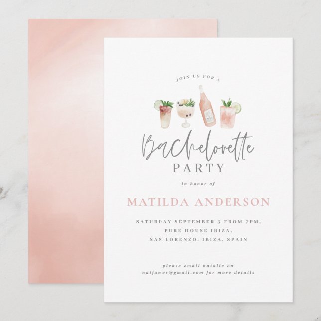 Girly Pink Cocktail Stilvoller Junggeselinnen-Absc Ankündigung (Vorne/Hinten)