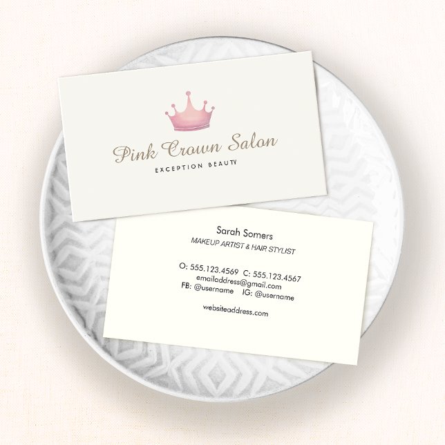 Girly Pink Crown Logo, Makeup Artist Beauty Salon Visitenkarte (Von Creator hochgeladen)